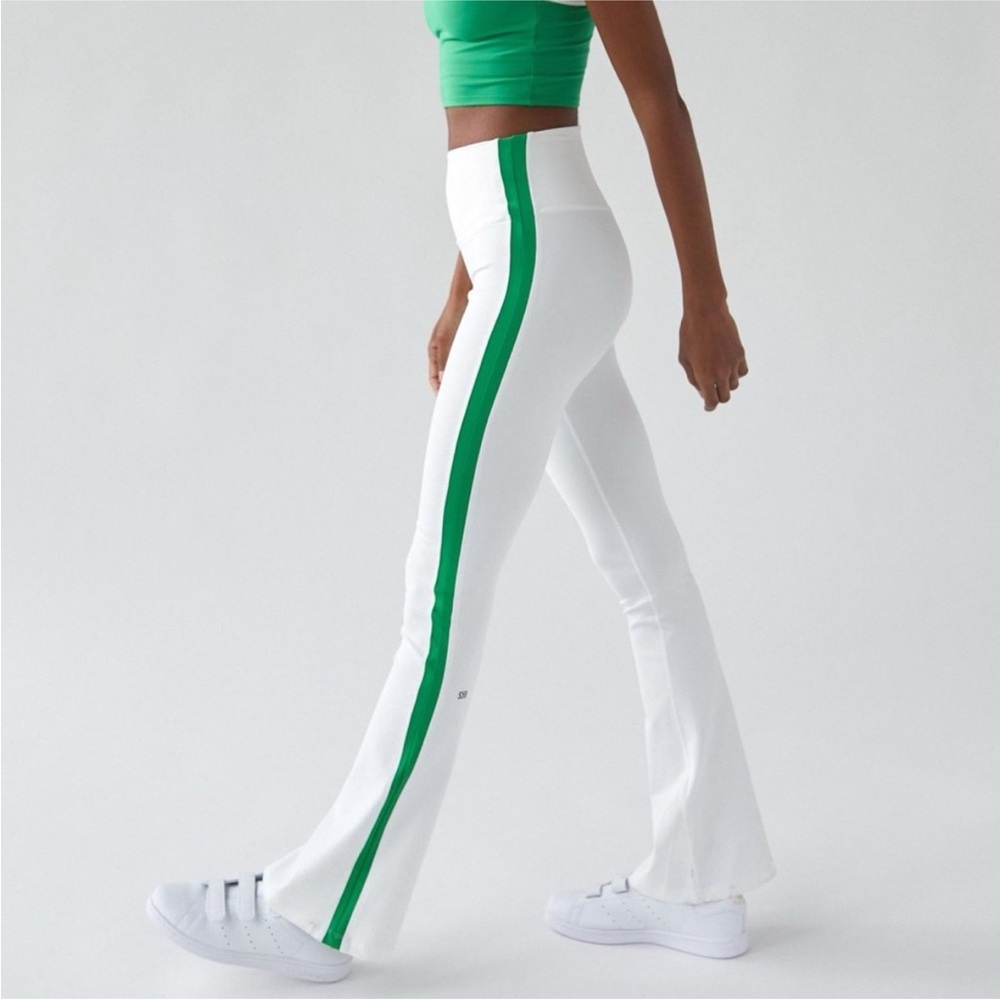 Splits59 Raquel high waste flare leggings - white with green stripe